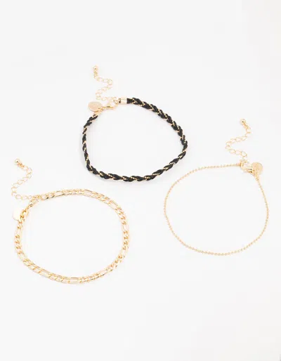 Lovisa Gold Figaro Plaited Anklets 3-pack In Black