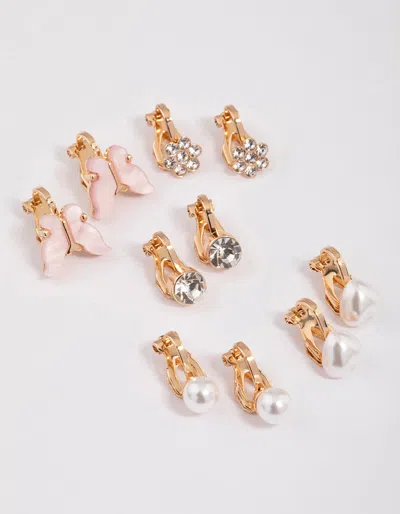 Lovisa Gold Garden Motif Clip On Earrings 5-pack In Multi