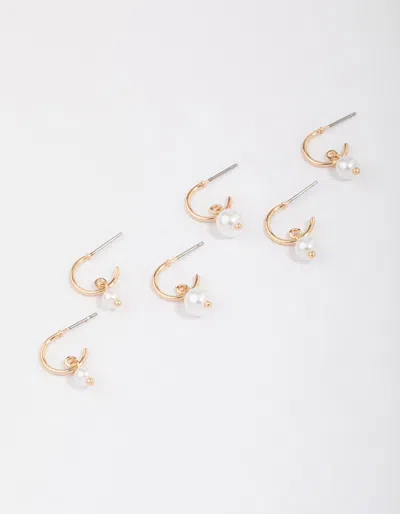 Lovisa Gold Graduating Pearl Drop Huggie Earring 3-pack