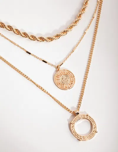 Lovisa Gold Greek Key Disc 3-row Necklace