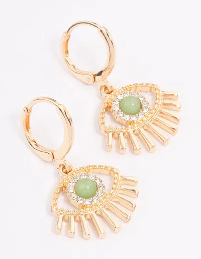 Lovisa Gold Green Aventurine Diamante Eye Huggie Earrings
