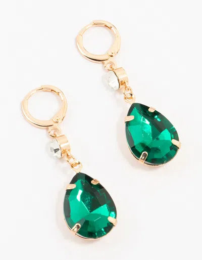 Lovisa Gold Green Pear Diamante Drop Clicker Earrings