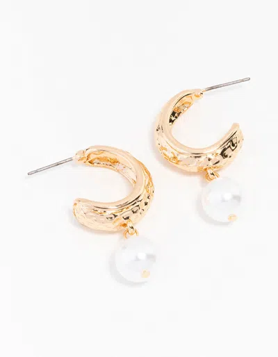 Lovisa Gold Hammered Pearl Drop Hoop Earrings