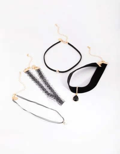 Lovisa Gold Lace & Teardrop Choker 4-pack In Black