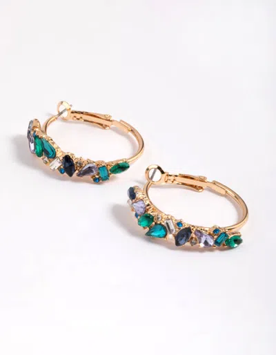 Lovisa Gold Mini Cluster Diamante Hoop Earrings In Blue