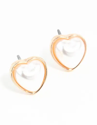 Lovisa Gold Mini Pearl Heart Stud Earrings In Orange