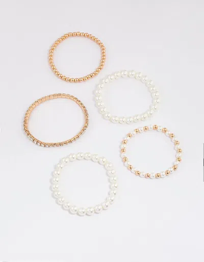 Lovisa Gold Mixed Diamante Pearl Stretch Bracelet Pack