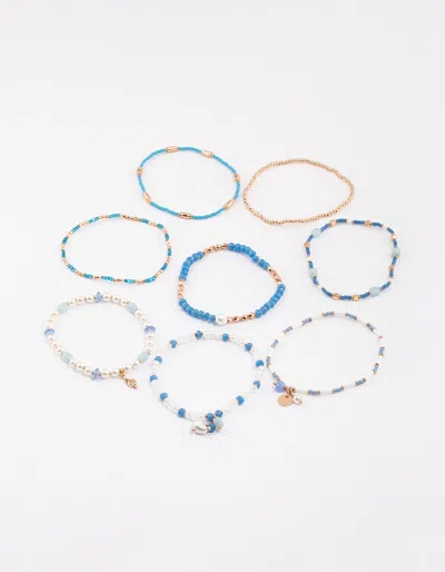 Lovisa Gold Mixed Facet Pearly Bead Pack Bracelet In Blue