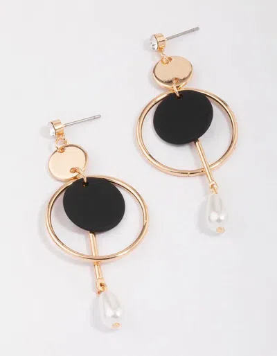 Lovisa Gold Multi Disc Pearl Drop Earrings In Black