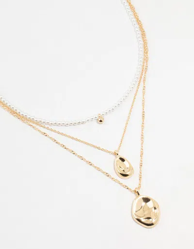 Lovisa Gold Multiple Coin & Pearl 3 Layered Necklace