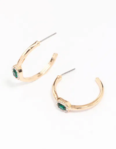 Lovisa Gold Oval Halo Diamante Hoop Earrings In Green