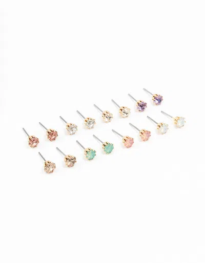 Lovisa Gold Pastel Diamante Stud Earrings 8-pack In Multi