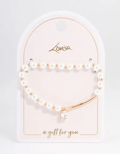 Lovisa Gold Pearl & Bar Diamante Bracelet In White