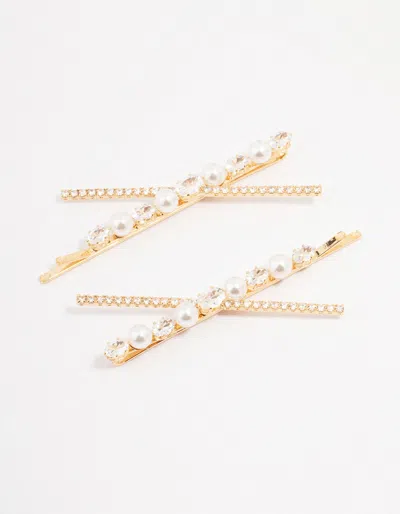 Lovisa Gold Pearl & Crystal Cross Hair Clip 2-pack