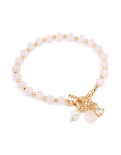 Lovisa Gold Pearl & Diamante Beaded Bracelet In Pink
