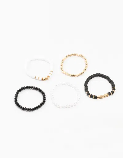 Lovisa Gold Pearl & Disc Bracelets 5-pack In Black