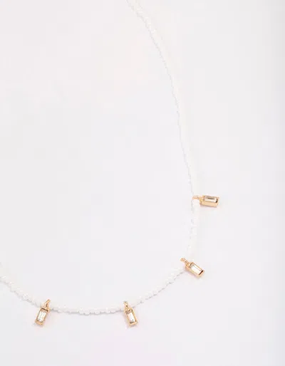 Lovisa Gold Pearl Baguette Droplet Necklace In White