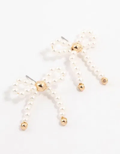 Lovisa Gold Pearl Beaded Bow Stud Earrings In White