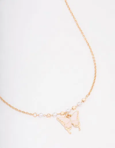 Lovisa Gold Pearl Butterfly Short Necklace In Pink