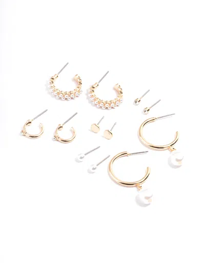 Lovisa Gold Pearl Diamante Hoop And Stud Earring 6-pack