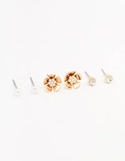 Lovisa Gold Pearl Flower Stud Earrings 3-pack