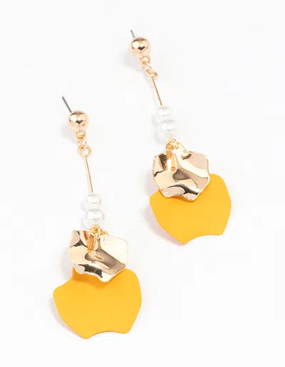 Lovisa Gold Pearl Layered Petal Drop Earrings In Yellow