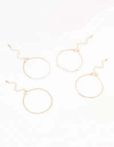 Lovisa Gold Pearl Paperclip Chain Bracelet 4-pack