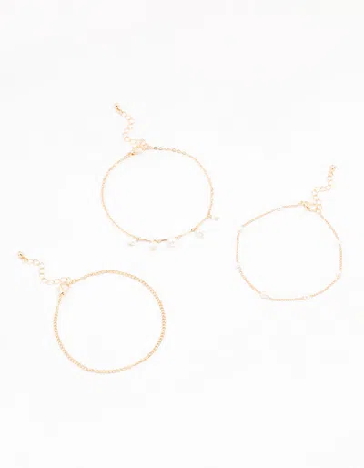Lovisa Gold Pearl Stone Drop Anklets 3-pack