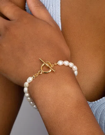 Lovisa Gold Pearl T & O Bracelet In White