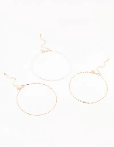 Lovisa Gold Pearl Tab Chain Chokers 3-pack In Multi