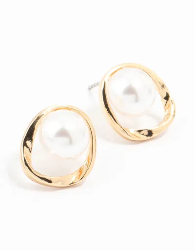 Lovisa Gold Pearl Twisted Ring Stud Earrings In White