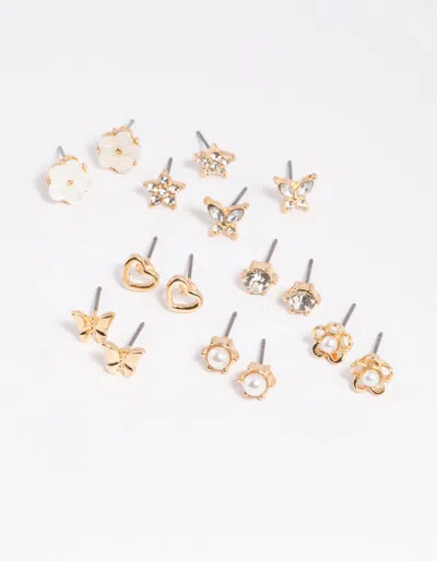 Lovisa Gold Pearlised Flower Stud Earring 8-pack In White