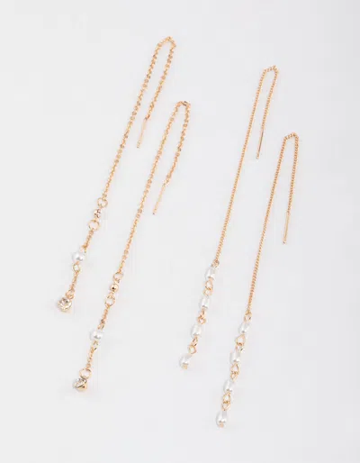 Lovisa Gold Pearly Diamante Threader Earrings 2-pack