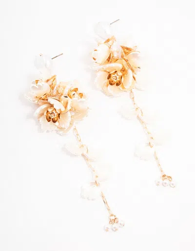 Lovisa Gold Plastic Floral Drop Earrings In White