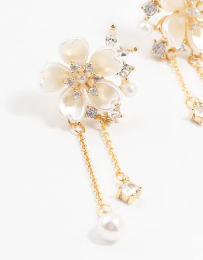Lovisa Gold Plated Acrylic Flower Pearl Drop Earrings In Multi