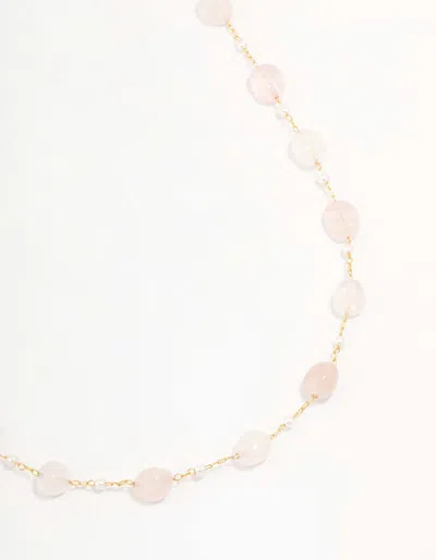 Lovisa Gold Plated Alternating Semi Precious & Pearl Necklace In Pink