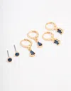 Lovisa Gold Plated Baguette And Pear Hoop Earring And Stud 3-pack In Blue