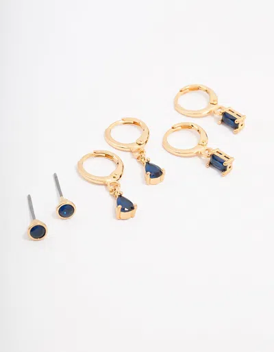 Lovisa Gold Plated Baguette And Pear Hoop Earring And Stud 3-pack In Blue