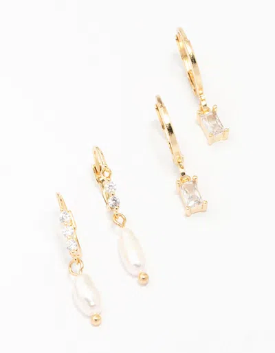 Lovisa Gold Plated Baguette & Pearl Earring Pack In Transparent