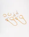 Lovisa Gold Plated Baguette Chain Flower Earring 4-pack Premium Gold Plated On Brass Hypoallergenic Elegant In Multi
