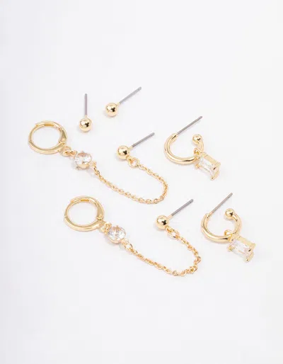 Lovisa Gold Plated Baguette Hoop Chain Earring 4-pack In Multi