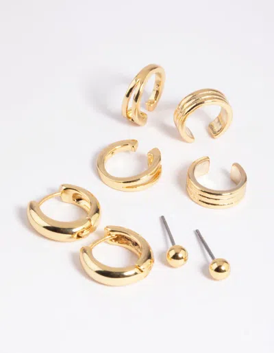 Lovisa Gold Plated Basic Huggie & Cuff Earrings 8-pack Premium Gold Plated On Brass Hypoallergenic Elegant