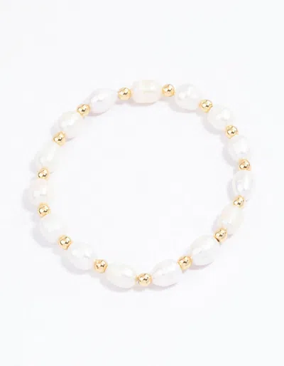 Lovisa Gold Plated Beaded & Freshwater Pearl Stretch Bracelet In White