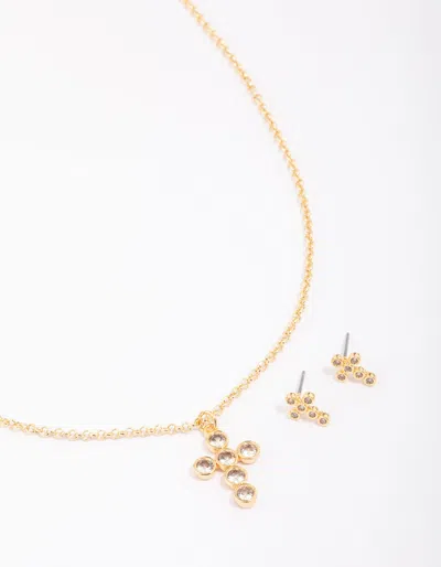 Lovisa Gold Plated Bezel Cross Necklace & Earring Jewellery Set