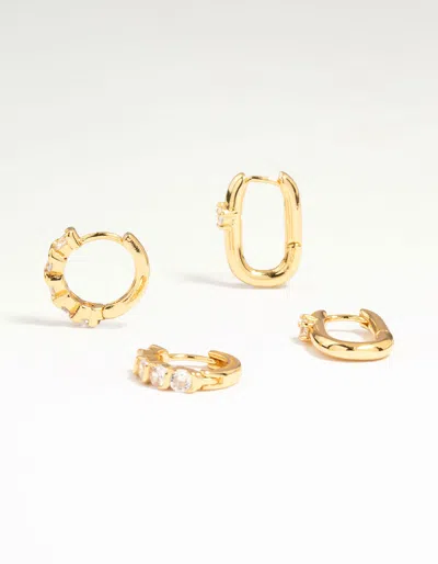 Lovisa Gold Plated Brass Cubic Zirconia & Oval Huggie Earrings 2-pack