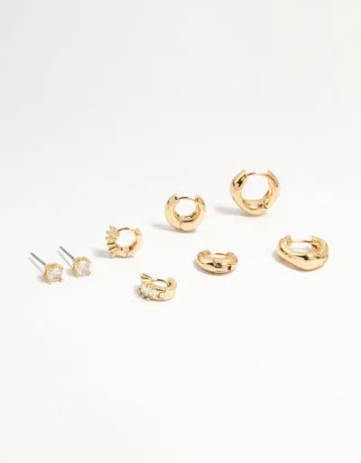 Lovisa Gold Plated Brass Cubic Zirconia Baguette Earrings 4-pack
