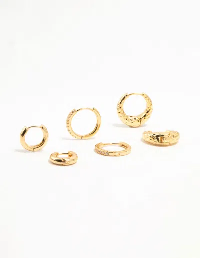 Lovisa Gold Plated Brass Organic & Cubic Zirconia Clicker Earrings 3-pack