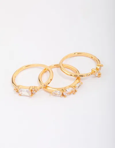 Lovisa Gold Plated Butterfly Stacking Ring 3-pack In Transparent