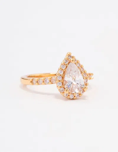 Lovisa Gold Plated Classic Pear Cubic Zirconia Engagement Ring In Pink