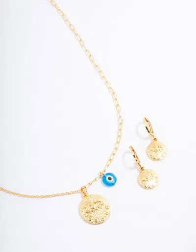 Lovisa Gold Plated Coin Evil Eye Necklace & Earring Jewellery Set